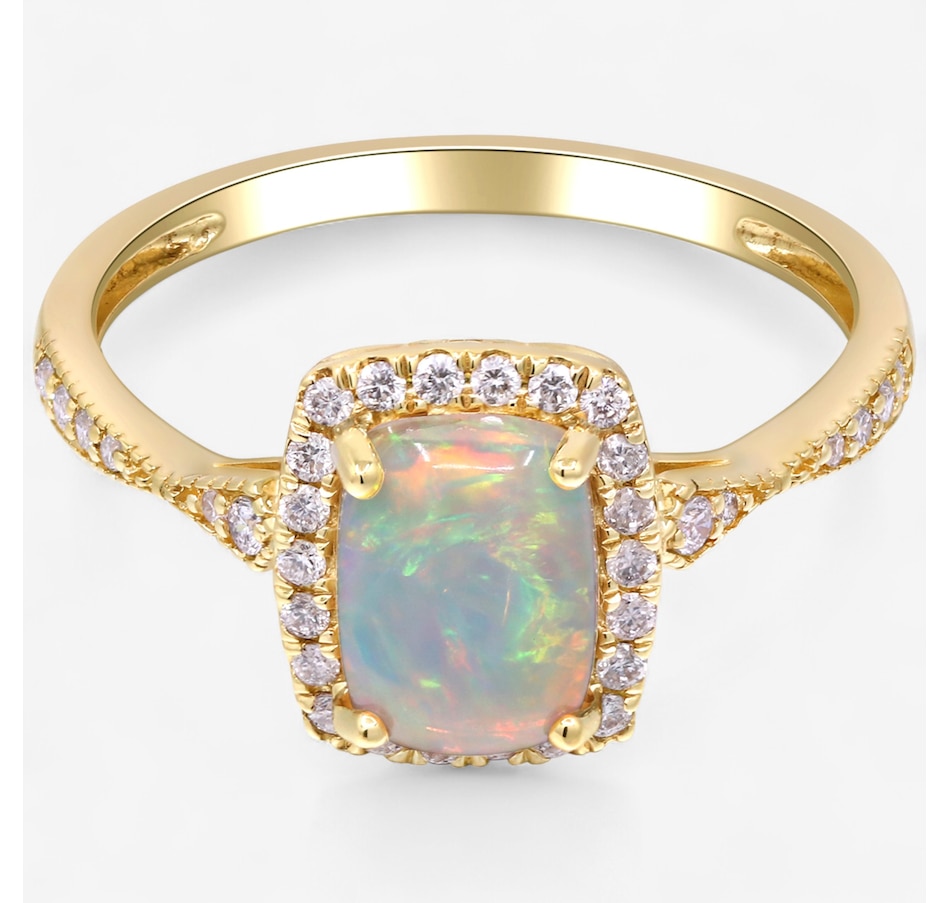 Image 747506_ALTMORE5.jpg, Product 747-506 / Price $1,129.99, 10K Yellow Gold Oval Shape Ethiopian Opal & Diamond Halo Ring from The Vault on TSC.ca's Jewellery department