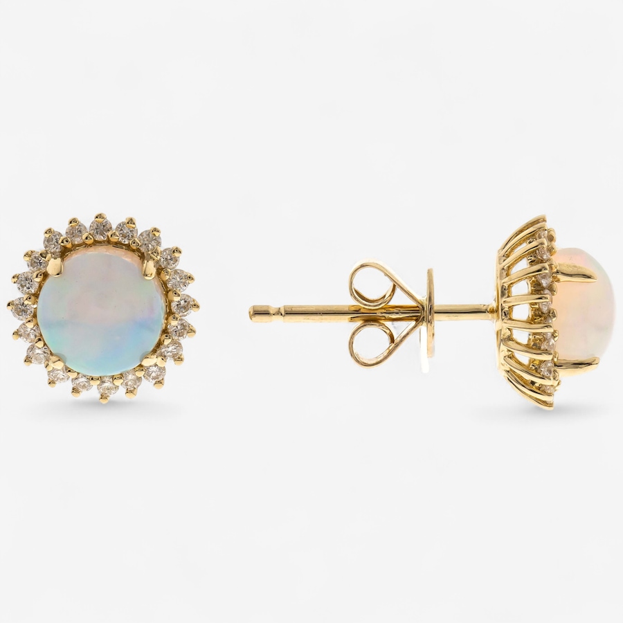Image 747514.jpg, Product 747-514 / Price $949.99, 10K Yellow Gold Round Shape Ethiopian Opal & Diamond Stud Earring from The Vault on TSC.ca's Jewellery department