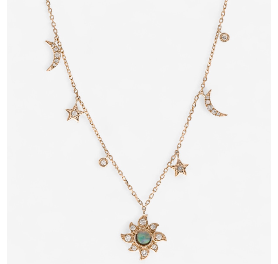 Image 747520.jpg, Product 747-520 / Price $899.99, 10K Yellow Gold Ethiopian Opal & Diamond Sun, Moon & Star Pendant Necklace from The Vault on TSC.ca's Jewellery department