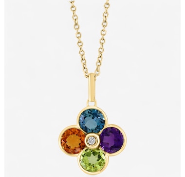 EFFY 14K Yellow Gold Multi Gemstone and Diamond Flower Pendant with Chain