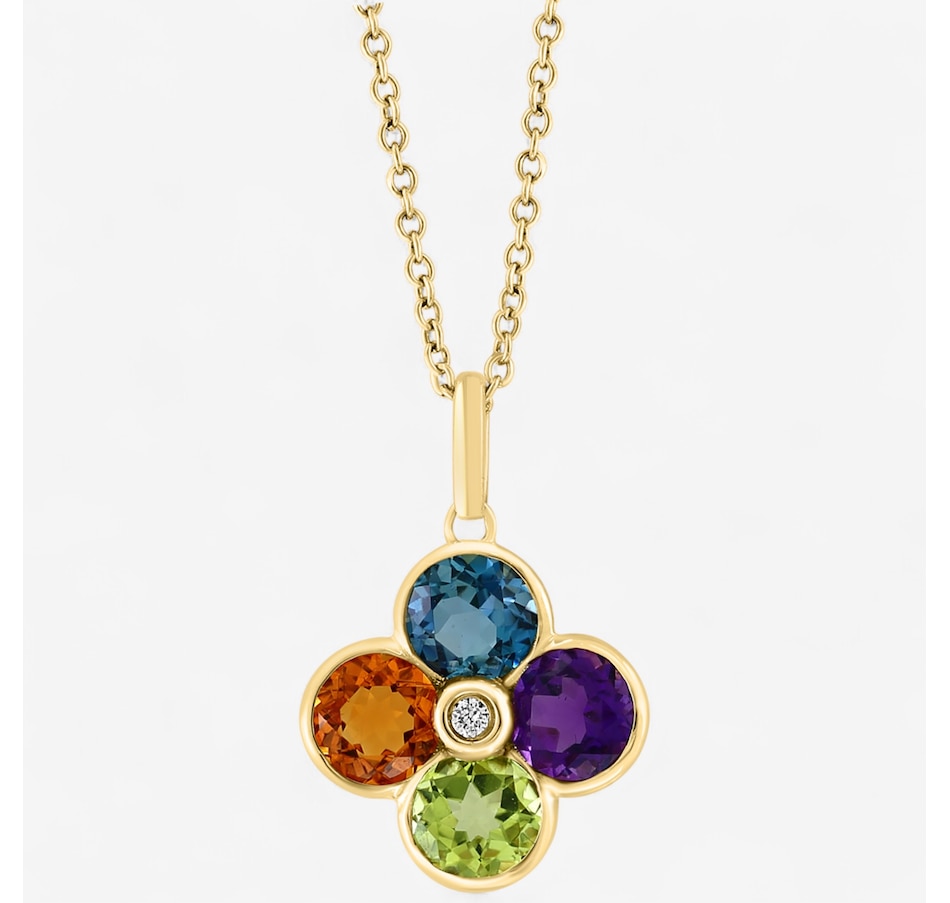 Image 747524.jpg, Product 747-524 / Price $1,699.99, EFFY 14K Yellow Gold Multi Gemstone and Diamond Flower Pendant with Chain from Effy Jewellery on TSC.ca's Jewellery department