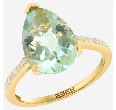 EFFY 14K Yellow Gold Pear Shape Green Amethyst and Diamond Ring