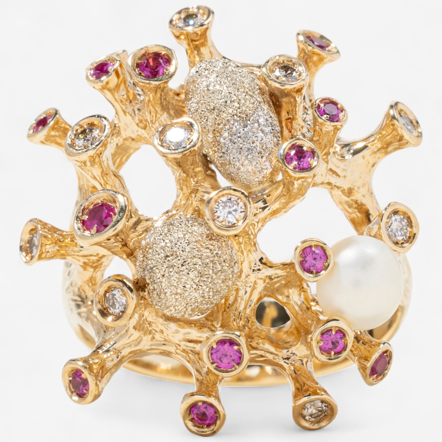 Image 747600.jpg, Product 747-600 / Price $4,295.00, Estate Originals 14K Yellow and White Gold Organically Designed Ruby, Diamond and Freshwater Pearl Ring from Estate Originals on TSC.ca's Jewellery department