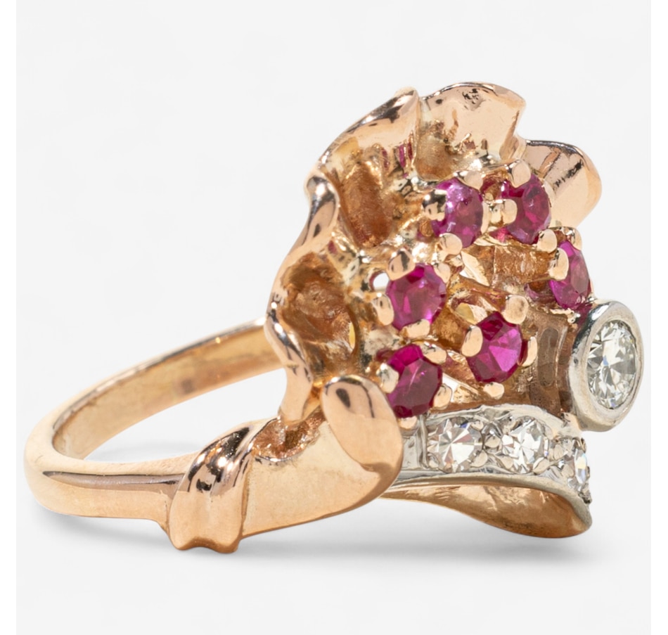 Image 747613_ALTMORE2.jpg, Product 747-613 / Price $2,695.00, Estate Originals 14K Rose and White Gold Ruby and Diamond Fan-Shaped Floral Ring from Estate Originals on TSC.ca's Jewellery department