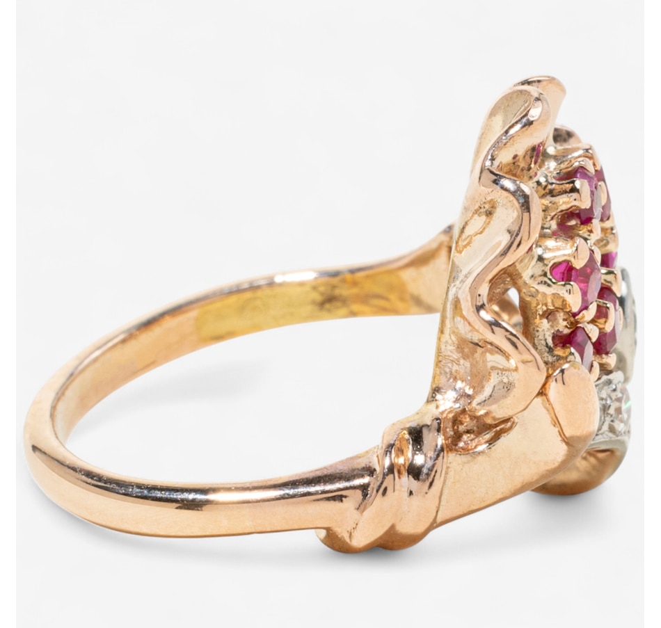 Image 747613_ALTMORE3.jpg, Product 747-613 / Price $2,695.00, Estate Originals 14K Rose and White Gold Ruby and Diamond Fan-Shaped Floral Ring from Estate Originals on TSC.ca's Jewellery department