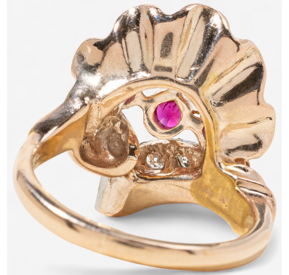 Image 747613_ALTMORE4.jpg, Product 747-613 / Price $2,695.00, Estate Originals 14K Rose and White Gold Ruby and Diamond Fan-Shaped Floral Ring from Estate Originals on TSC.ca's Jewellery department