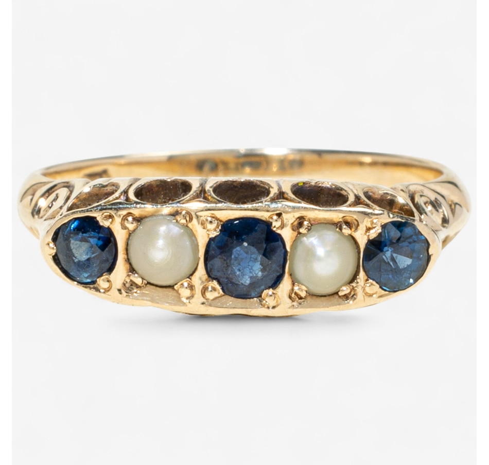 Image 747631.jpg, Product 747-631 / Price $1,095.00, Estate Originals 14K Yellow Gold Sapphire and Seed Pearl Five-Across Ring from Estate Originals on TSC.ca's Jewellery department