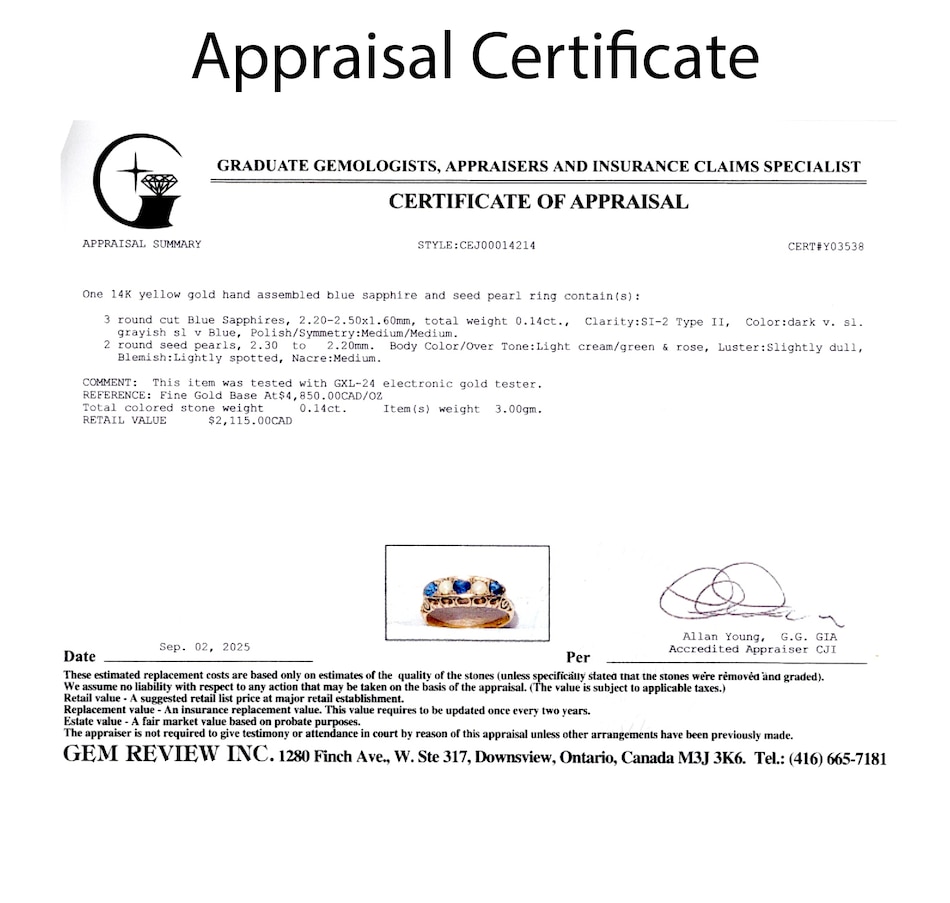 Image 747631_ALTMORE4.jpg, Product 747-631 / Price $1,095.00, Estate Originals 14K Yellow Gold Sapphire and Seed Pearl Five-Across Ring from Estate Originals on TSC.ca's Jewellery department