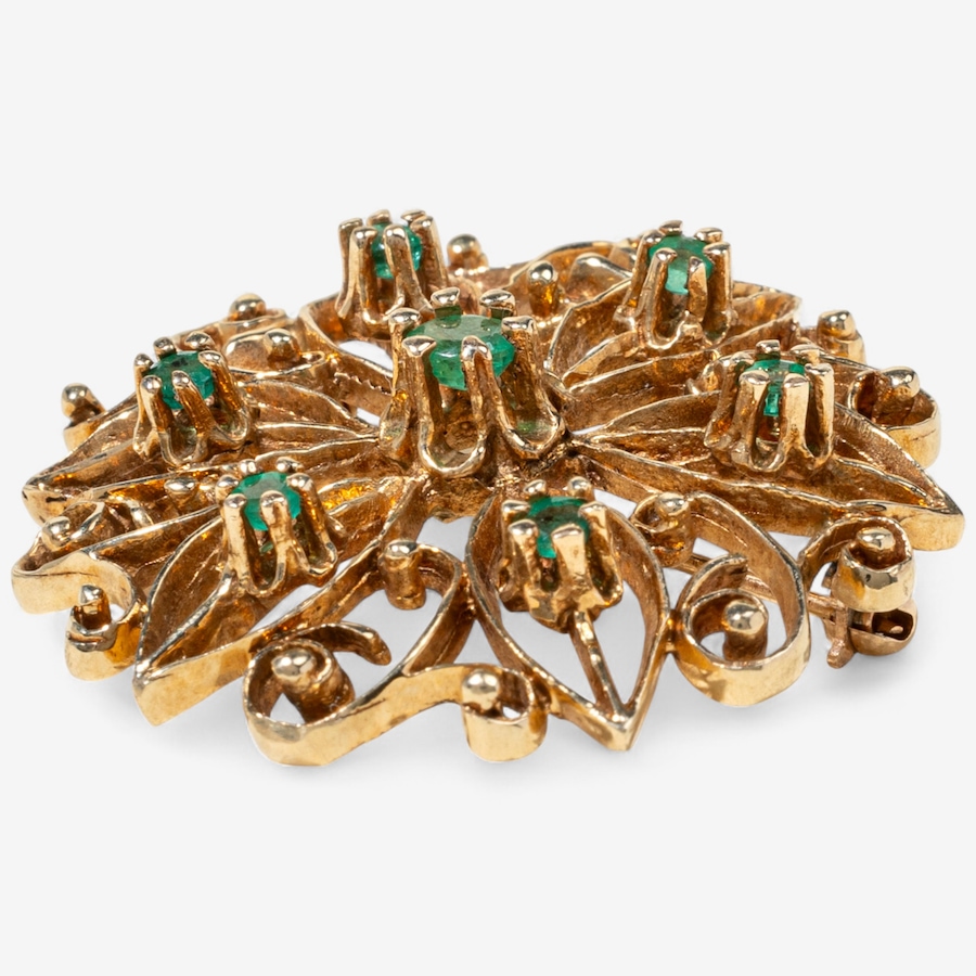 Image 747632_ALTMORE1.jpg, Product 747-632 / Price $2,395.00, Estate Originals 10-14K Rose Gold Emerald Floral Brooch from Estate Originals on TSC.ca's Jewellery department
