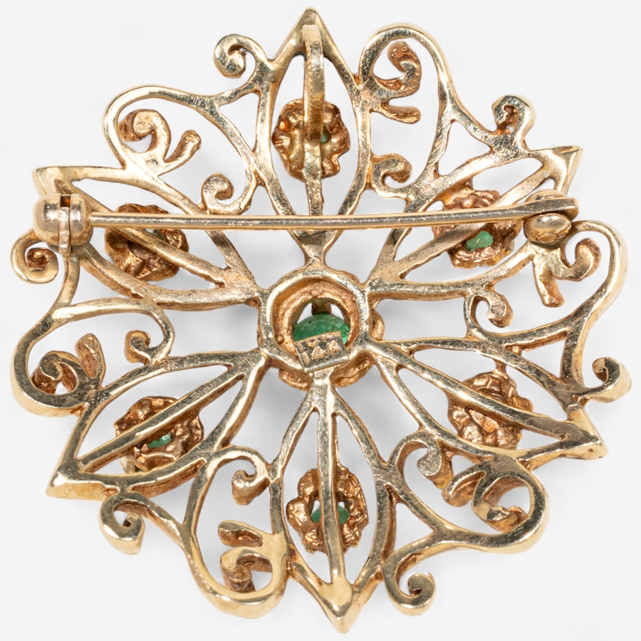 Image 747632_ALTMORE2.jpg, Product 747-632 / Price $2,395.00, Estate Originals 10-14K Rose Gold Emerald Floral Brooch from Estate Originals on TSC.ca's Jewellery department