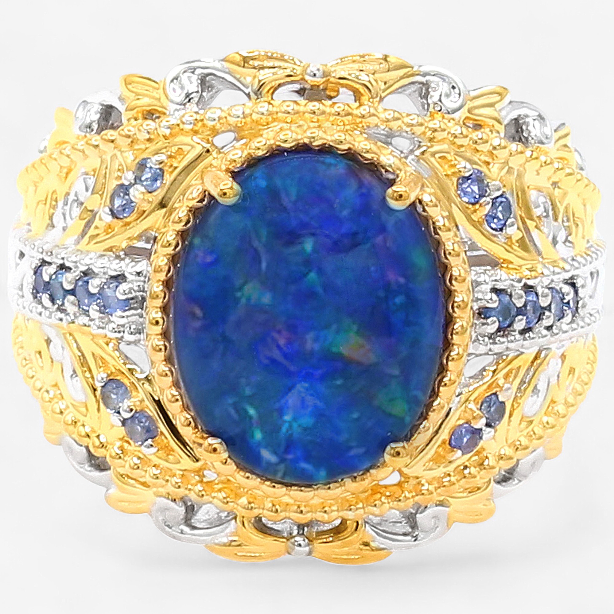 Gems En Vogue Palladium Silver Australian Opal Triplet & Gems Ring