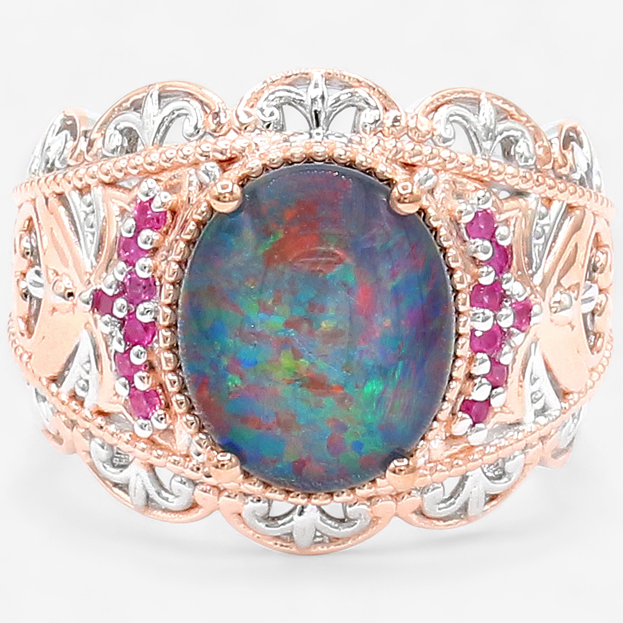 Gems En Vogue Palladium Silver Australian Opal Triplet & Gems Ring