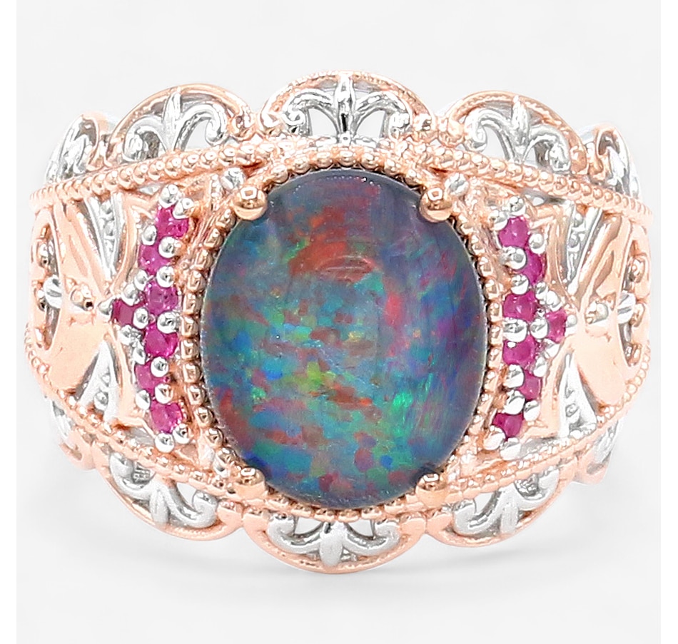 Image 747667_PSA.jpg, Product 747-667 / Price $489.99, Gems En Vogue Palladium Silver Australian Opal Triplet & Gems Ring from Gems En Vogue on TSC.ca's Jewellery department