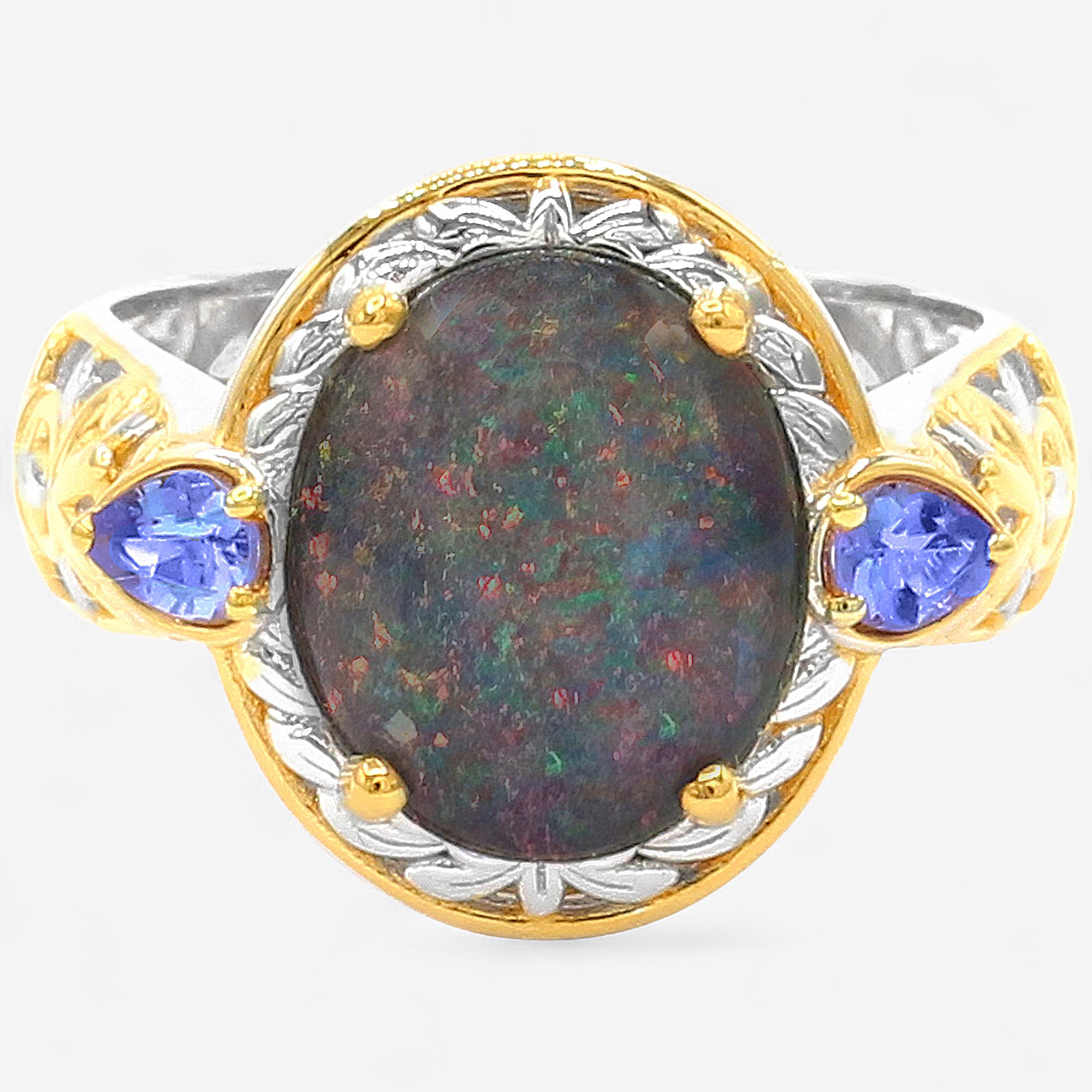Gems En Vogue Palladium Silver Australian Opal Triplet & Gems Ring