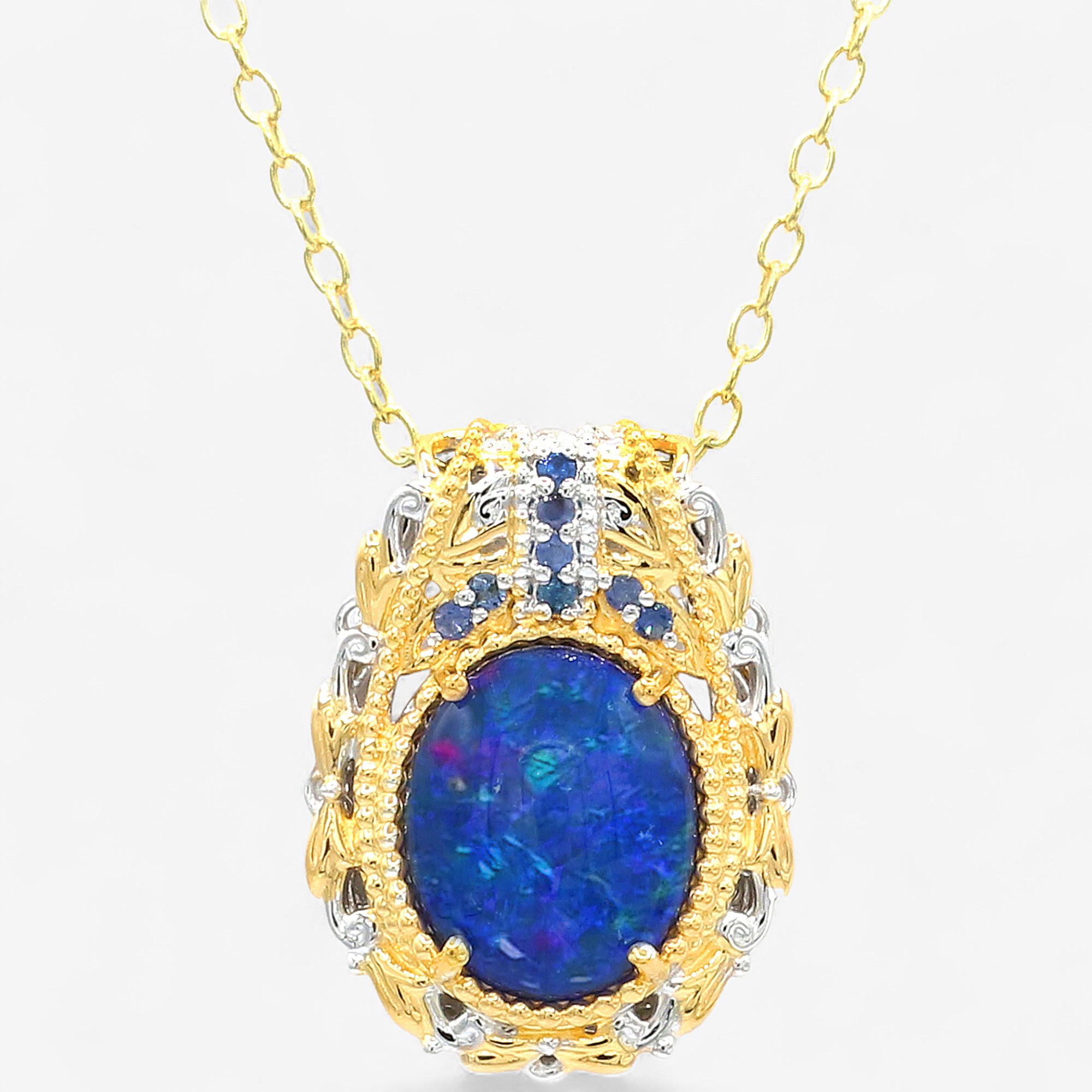 Gems En Vogue Palladium Silver Australian Opal Triplet & Gems Pendant