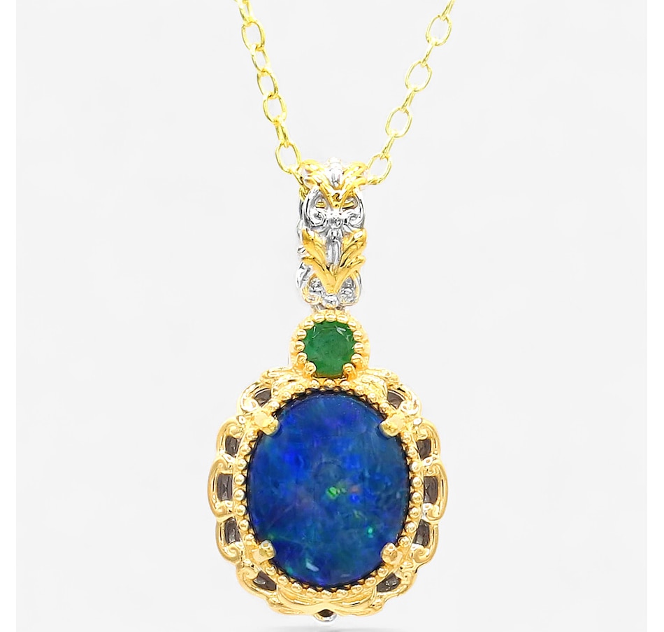 Image 747668_GZEMR.jpg, Product 747-668 / Price $489.99, Gems En Vogue Palladium Silver Australian Opal Triplet & Gems Pendant With Chain from Gems En Vogue on TSC.ca's Jewellery department