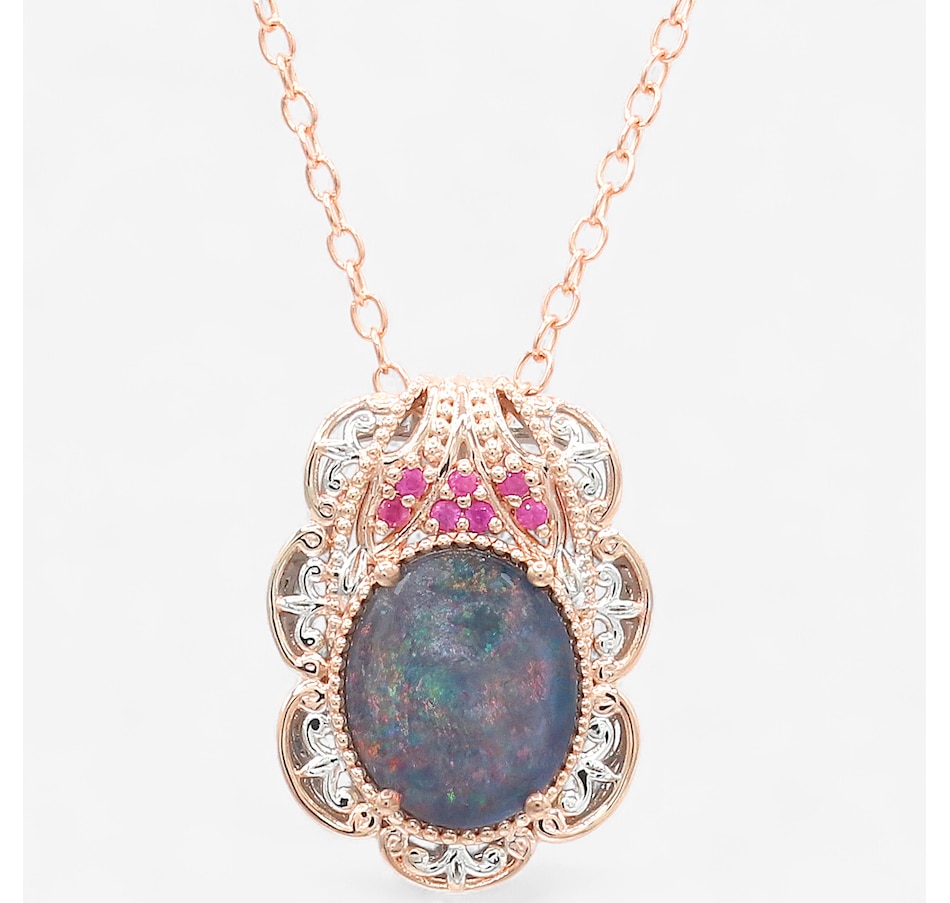 Image 747668_PSA.jpg, Product 747-668 / Price $489.99, Gems En Vogue Palladium Silver Australian Opal Triplet & Gems Pendant With Chain from Gems En Vogue on TSC.ca's Jewellery department