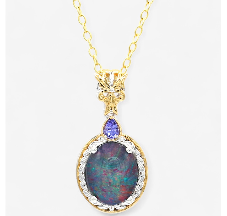 Image 747668_TAN.jpg, Product 747-668 / Price $489.99, Gems En Vogue Palladium Silver Australian Opal Triplet & Gems Pendant With Chain from Gems En Vogue on TSC.ca's Jewellery department