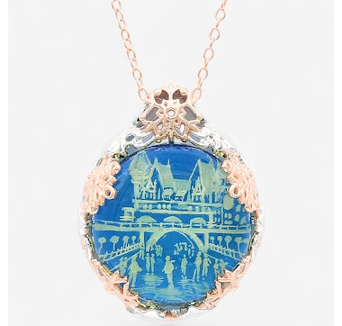 Palladium Silver Carved Amber Pendant With Chain