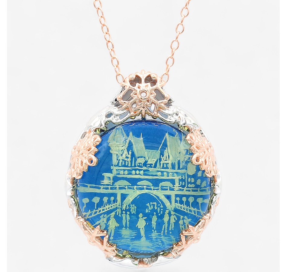 Image 747669_BLU.jpg, Product 747-669 / Price $469.99, Gems En Vogue Palladium Silver Carved Amber Pendant With Chain from Gems En Vogue on TSC.ca's Jewellery department