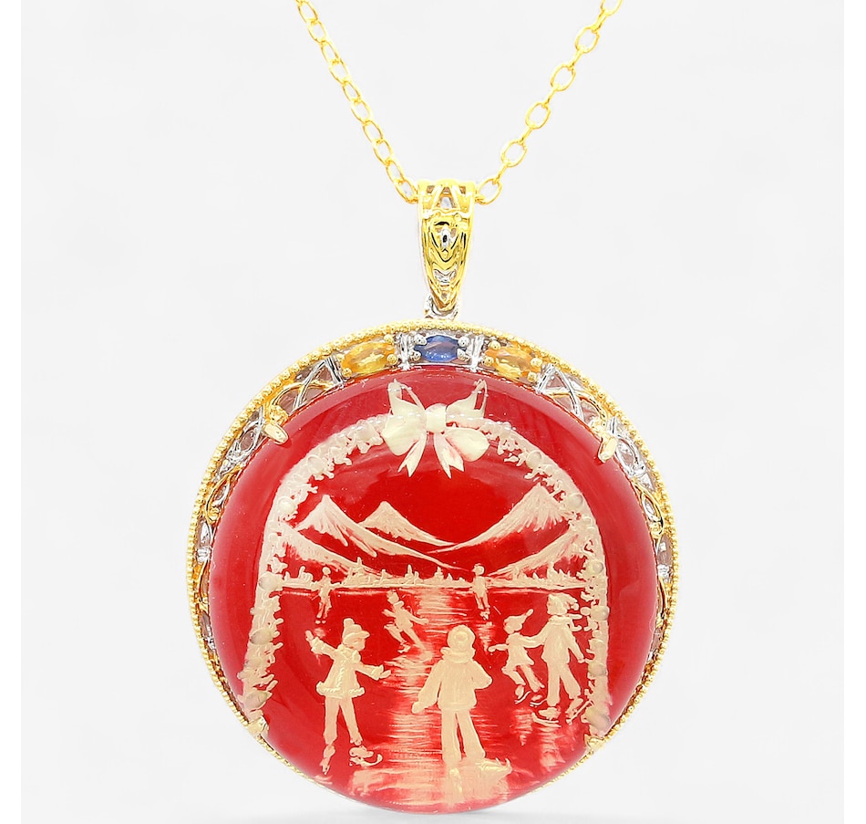 Image 747671.jpg, Product 747-671 / Price $499.99, Gems En Vogue Palladium Silver Carved Skating At Lake Louise Red Amber Pendant With Chain from Gems En Vogue on TSC.ca's Jewellery department