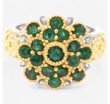 Palladium Silver Grizzly Emerald Cluster Ring