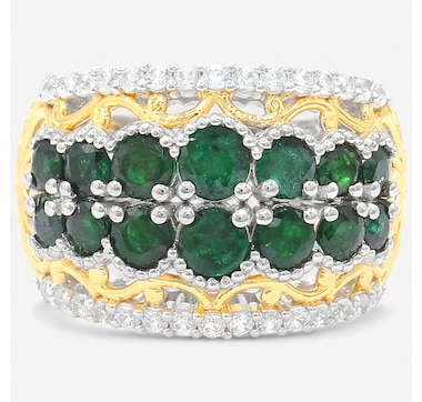Palladium Silver Grizzly Emerald Double Row Band Ring