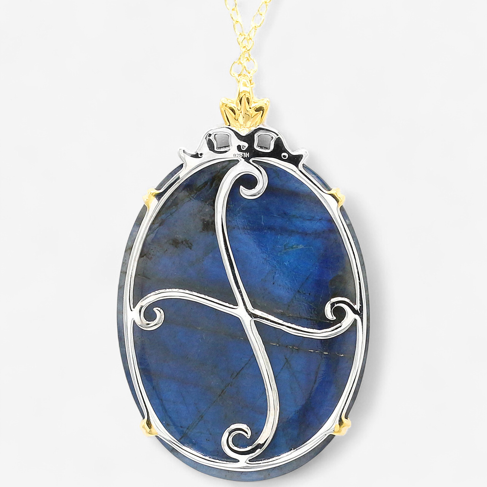 Palladium Silver Labradorite Pendant With Chain TSC.ca