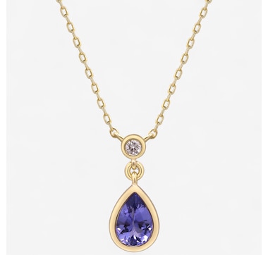 10K Yellow Gold Pear-Shaped Tanzanite and Diamond Pendant with Chain