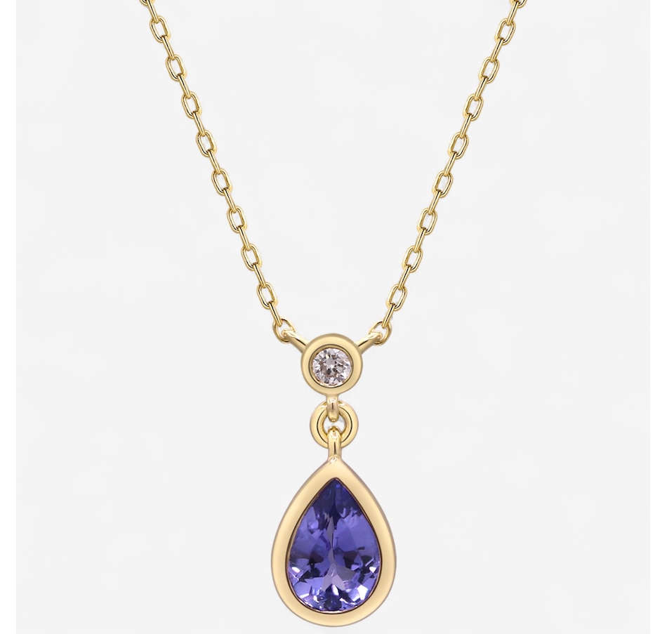Image 747707.jpg, Product 747-707 / Price $549.99, 10K Yellow Gold Pear-Shaped Tanzanite and Diamond Pendant with Chain from The Vault on TSC.ca's Jewellery department