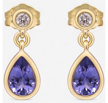 10K Yellow Gold Pear-Shaped Tanzanite and Diamond Drop Earrings