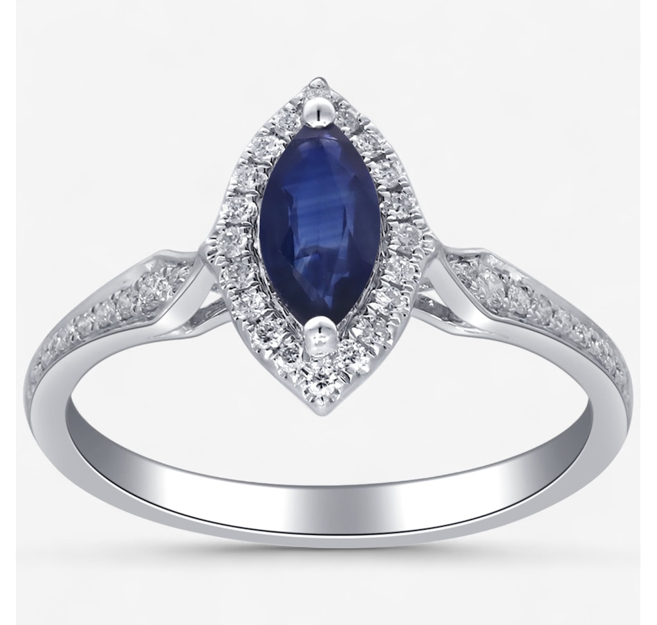 Image 747709.jpg, Product 747-709 / Price $1,399.99, 14K White Gold Marquise Blue Sapphire and Diamond Halo Ring from The Vault on TSC.ca's Jewellery department