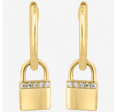 EFFY 14K Yellow Gold Diamond Lock Drop Earrings 