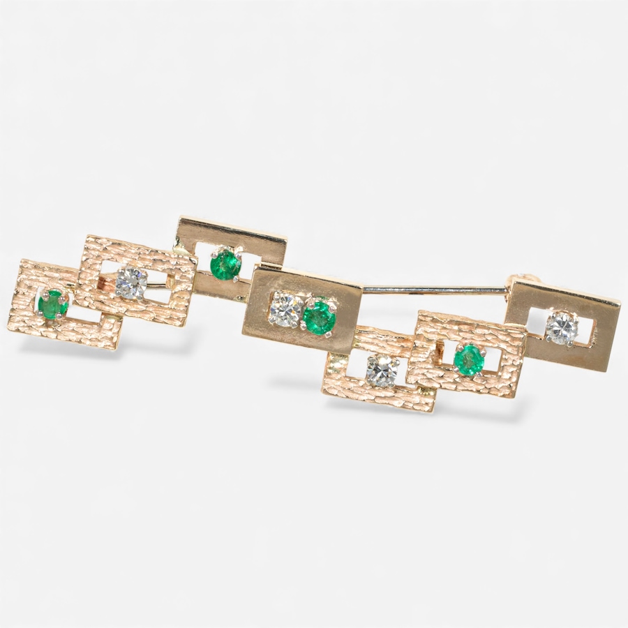 Image 747867.jpg, Product 747-867 / Price $2,295.00, Estate Originals 14K Rose and White Gold Emerald and Diamond Geometric Brooch from Estate Originals on TSC.ca's Jewellery department