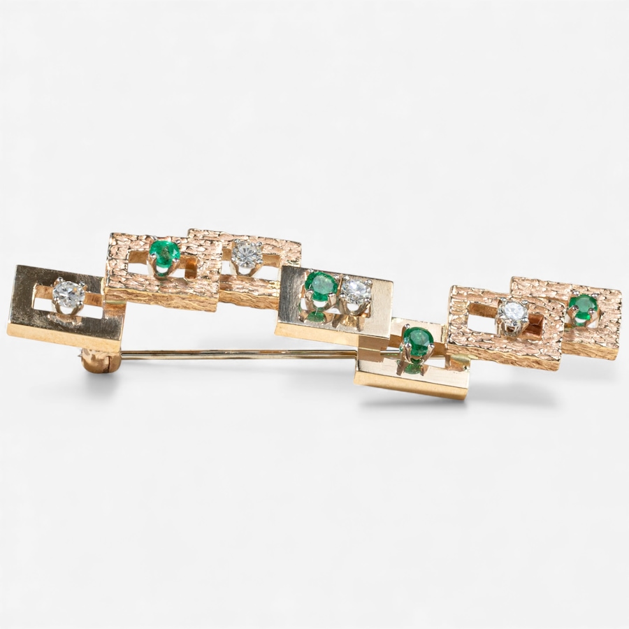 Image 747867_ALTMORE2.jpg, Product 747-867 / Price $2,295.00, Estate Originals 14K Rose and White Gold Emerald and Diamond Geometric Brooch from Estate Originals on TSC.ca's Jewellery department