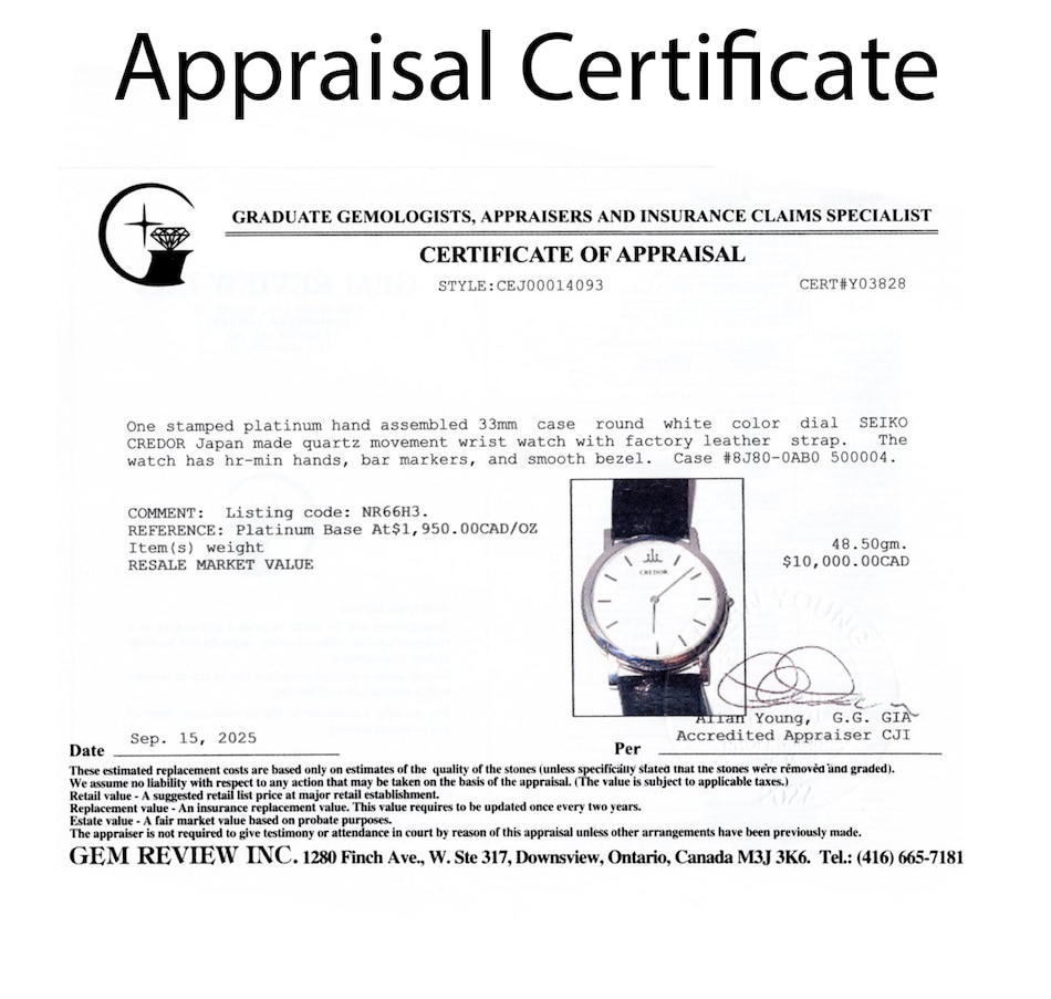 Image 747889_ALTMORE8.jpg, Product 747-889 / Price $8,995.00, Estate Originals Platinum Seiko Credor Quartz Wristwatch from Estate Originals on TSC.ca's Jewellery department