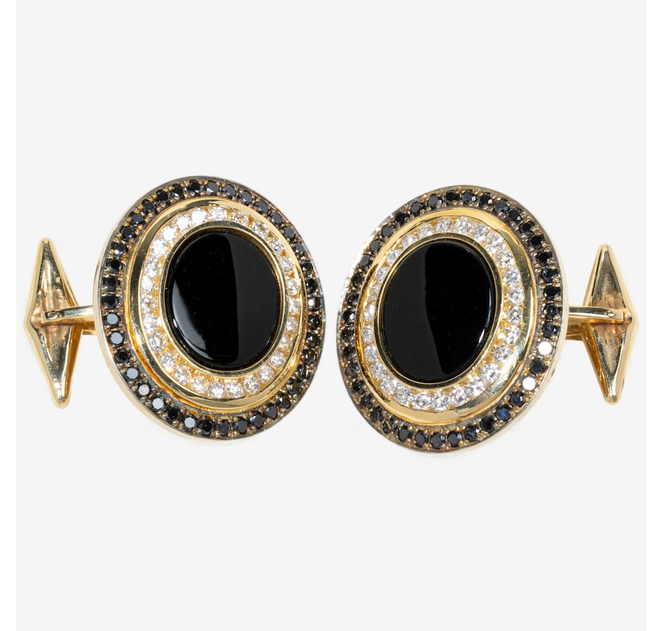 Boutons De Manchette Neufs Noir Et Or Avec Diamant - Élégants Et Brillants
