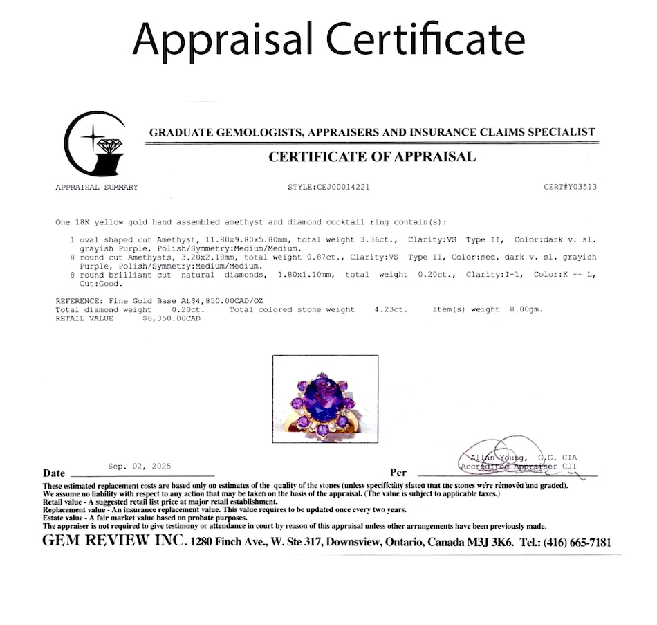 Image 747897_ALTMORE5.jpg, Product 747-897 / Price $2,995.00, Estate Originals 18K Yellow Gold Amethyst and Diamond Cluster Ring from Estate Originals on TSC.ca's Jewellery department