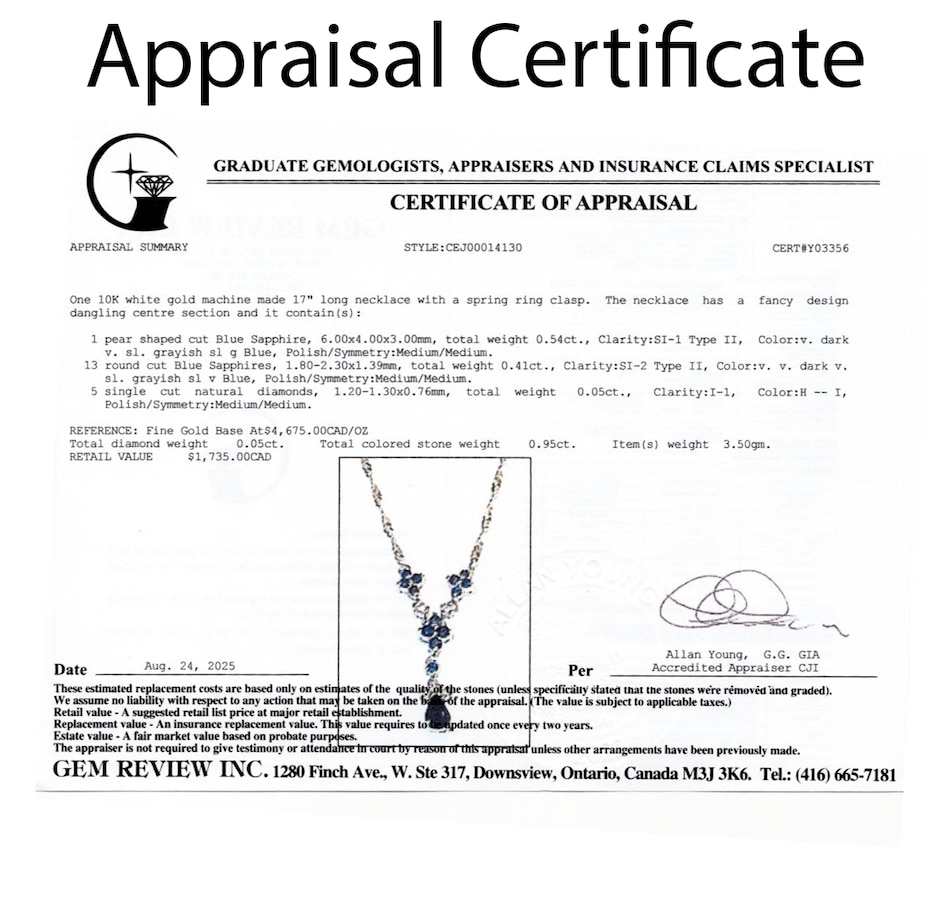 Image 747921_ALTMORE5.jpg, Product 747-921 / Price $875.00, Estate Originals 10K White Gold Sapphire and Diamond Pear-Shaped Drop Necklace from Estate Originals on TSC.ca's Jewellery department