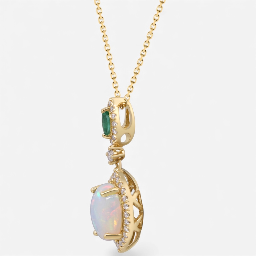 Image 747941_ALTMORE1.jpg, Product 747-941 / Price $1,449.99, 10K Yellow Gold Ethiopian Opal, Emerald and Diamond Pendant with Chain from The Vault on TSC.ca's Jewellery department