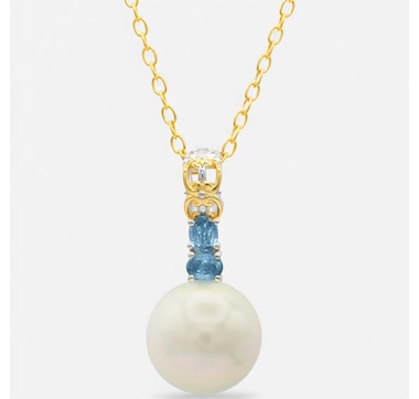 Gems En Vogue Palladium Silver Edison White Pearl &amp; Gems Pendant With Chain