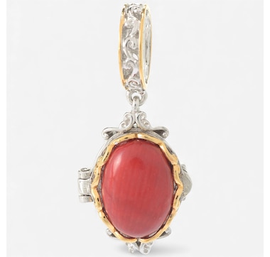 Gems en Vogue Palladium Silver Red Coral Locket Charm