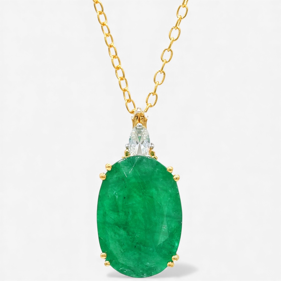 Image 748185.jpg, Product 748-185 / Price $349.99, Gems en Vogue Palladium Silver Zambian Emerald and White Zircon Pendant with Chain from Gems En Vogue on TSC.ca's Jewellery department