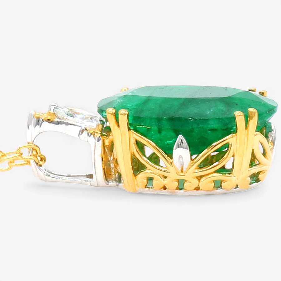 Image 748185_ALTMORE1.jpg, Product 748-185 / Price $349.99, Gems en Vogue Palladium Silver Zambian Emerald and White Zircon Pendant with Chain from Gems En Vogue on TSC.ca's Jewellery department