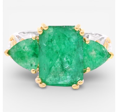 Gems en Vogue Palladium Silver Zambian Emerald Three Stone Ring