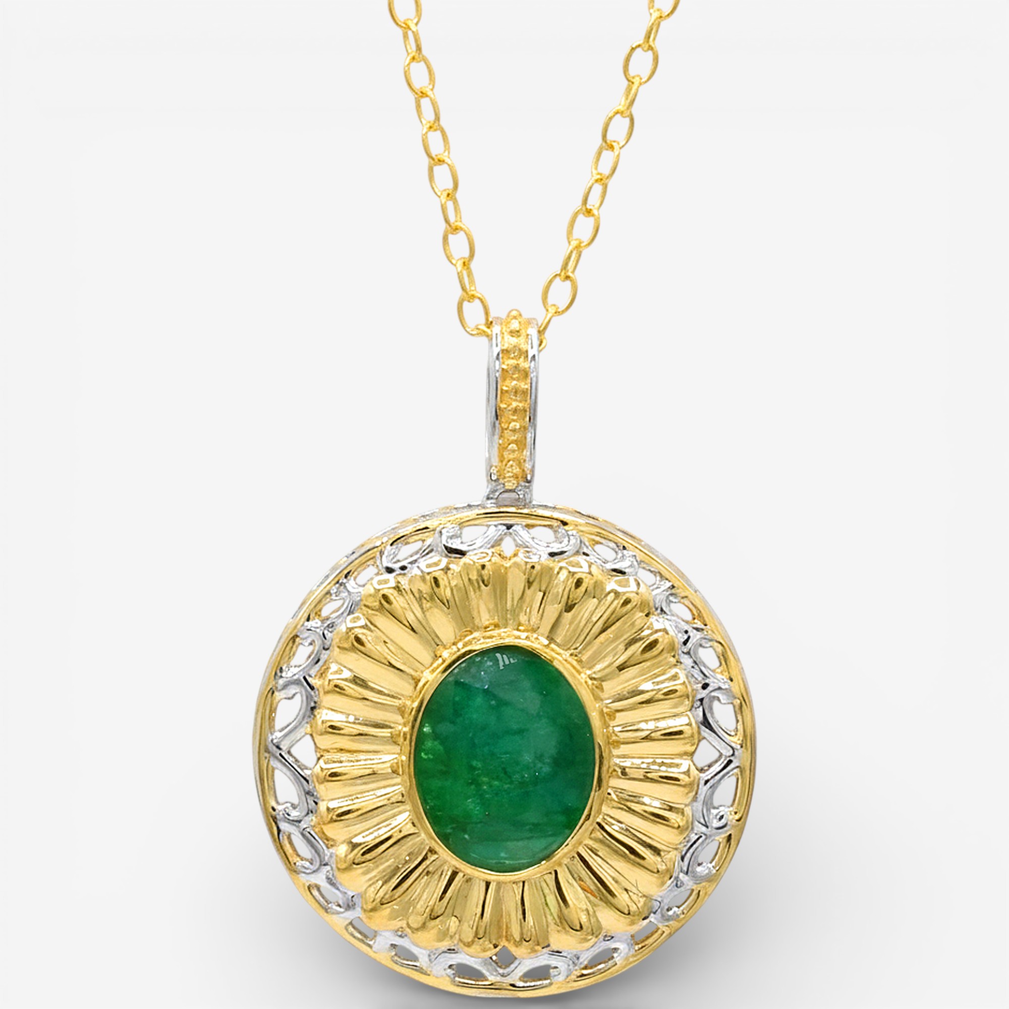 Gems en Vogue Palladium Silver Zambian Emerald Oval Pendant - TSC.ca
