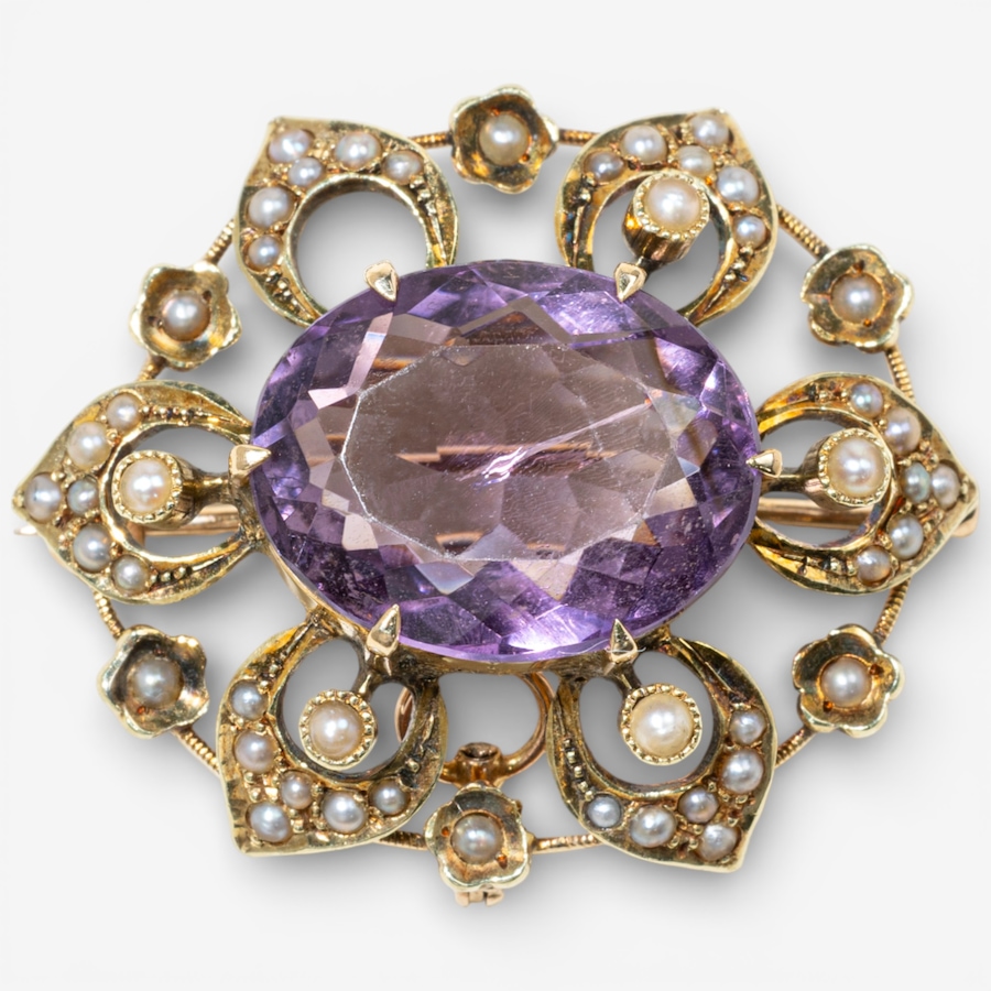 Image 748227.jpg, Product 748-227 / Price $1,995.00, Estate Originals 14K Yellow Gold 8.18 Carat Amethyst and Seed Pearl Brooch/Pendant from Estate Originals on TSC.ca's Jewellery department