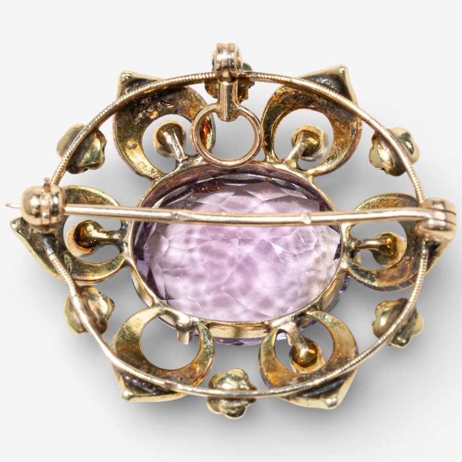 Image 748227_ALTMORE1.jpg, Product 748-227 / Price $1,995.00, Estate Originals 14K Yellow Gold 8.18 Carat Amethyst and Seed Pearl Brooch/Pendant from Estate Originals on TSC.ca's Jewellery department
