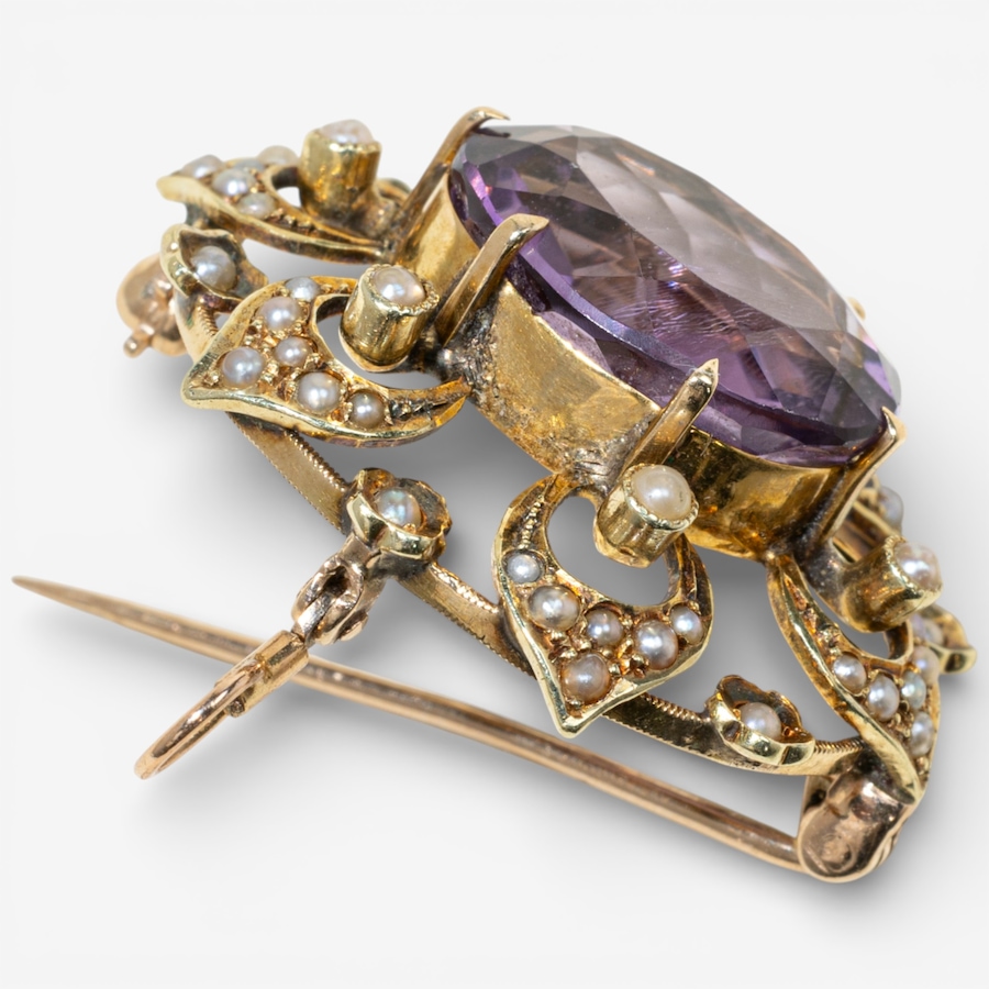 Image 748227_ALTMORE2.jpg, Product 748-227 / Price $1,995.00, Estate Originals 14K Yellow Gold 8.18 Carat Amethyst and Seed Pearl Brooch/Pendant from Estate Originals on TSC.ca's Jewellery department