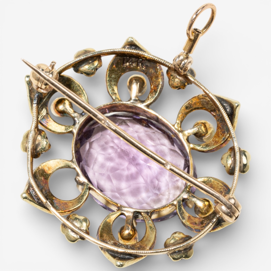 Image 748227_ALTMORE3.jpg, Product 748-227 / Price $1,995.00, Estate Originals 14K Yellow Gold 8.18 Carat Amethyst and Seed Pearl Brooch/Pendant from Estate Originals on TSC.ca's Jewellery department